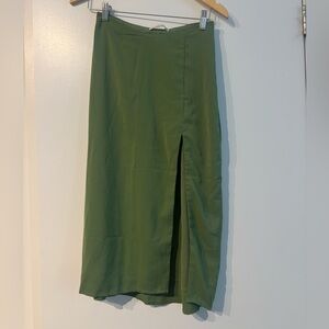 Abercrombie & Fitch Dipped Waist Green Midi Skirt with Slit